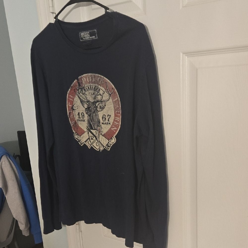 Polo by Ralph Lauren Vintage Men's Dark Blue Deer Graphic Long Sleeve Tee - Picture 5 of 6